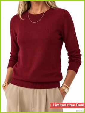 100% Merino Wool Long Sleeve Crew Neck Sweater Pullover